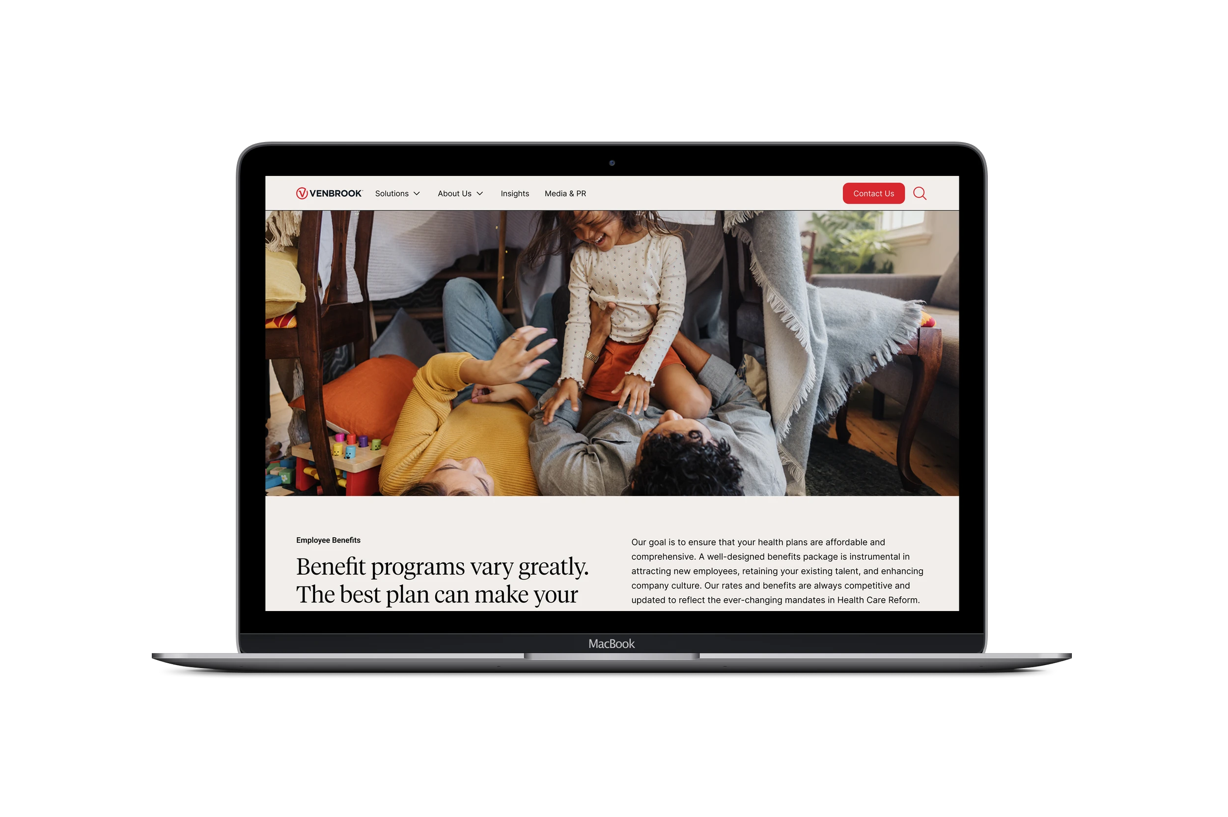 Venbrook Insurance benefits site shown on a laptop